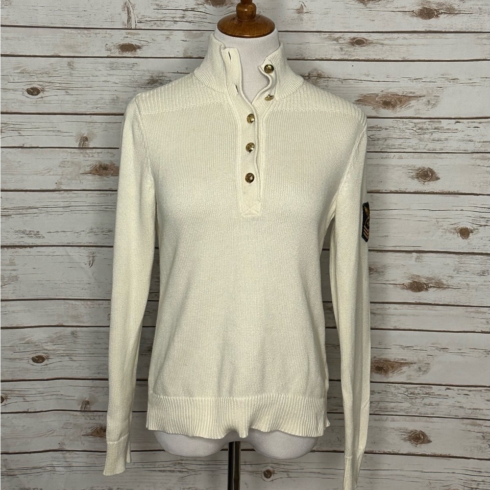 LRL Lauren Jeans Co classic old money ivory cotton mock neck sweater Size Large